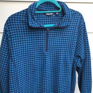 Lands End Ladies Blue Houndstooth Fleece Top sz 1X